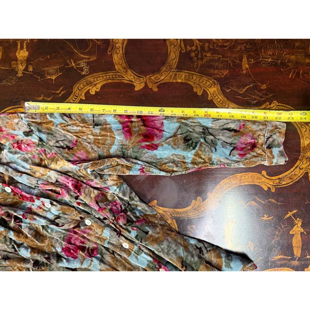 Vtg Soft Surroundings Silk Velvet Blue Pink Floral Button Down Blouse Romantic M - Picture 7 of 10